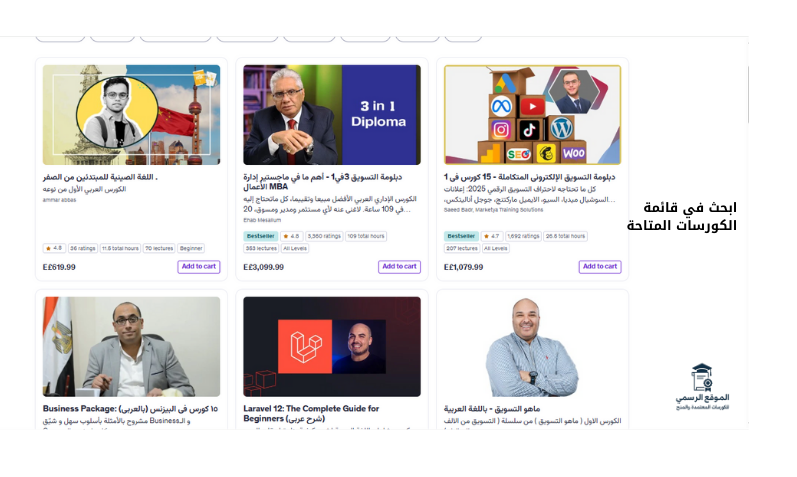 كورسات منصة يوديمي باللغة العربية